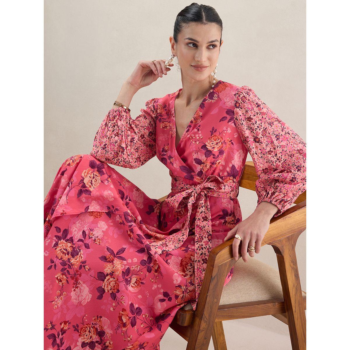 فستان طويل بنمط لف وطبعة زهور فِميلا × ستايلي-women-clothing-dresses-image-4