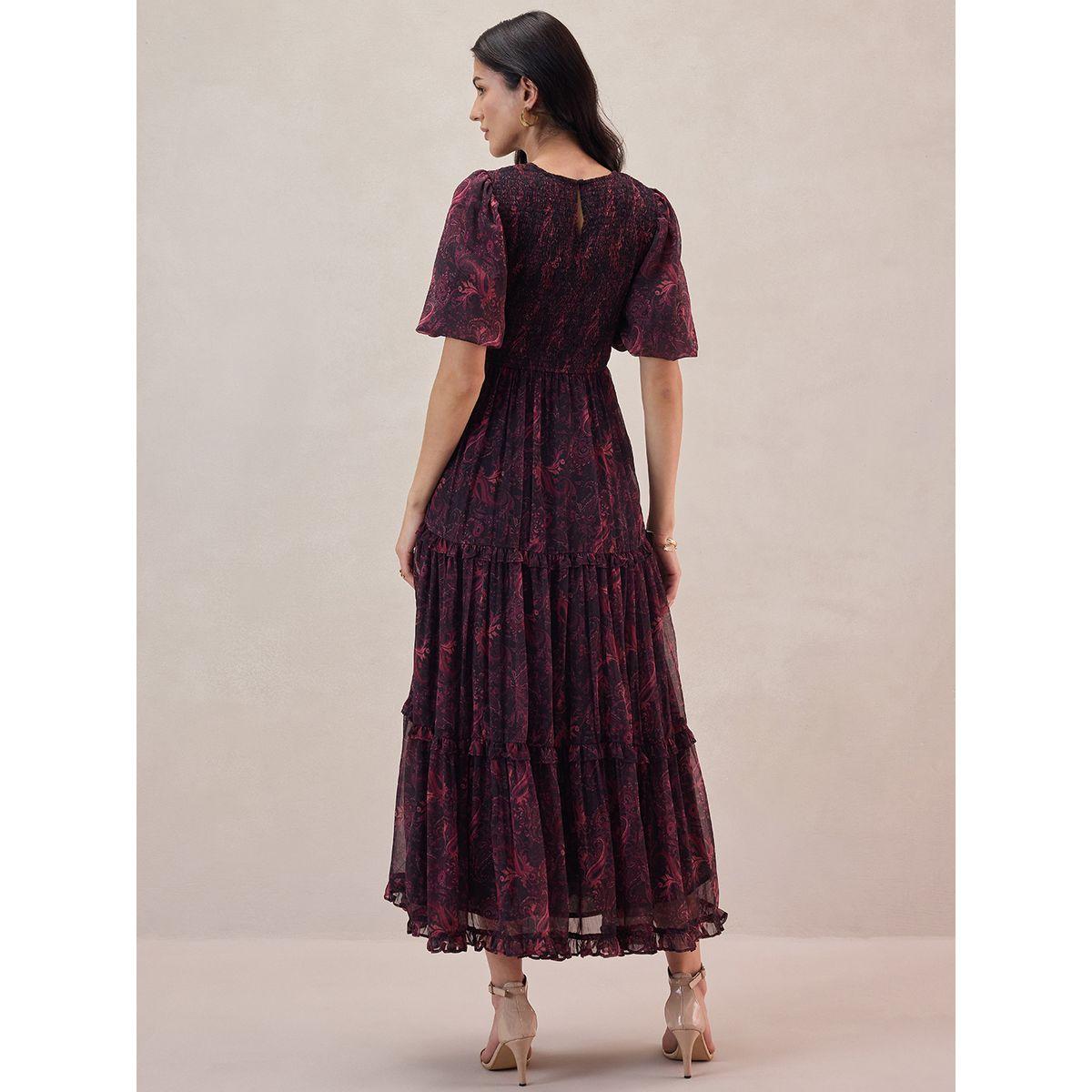 فستان طويل مطبع بطبعة بيزلي مع كشكش فِميلا × ستايلي-women-clothing-dresses-image-5