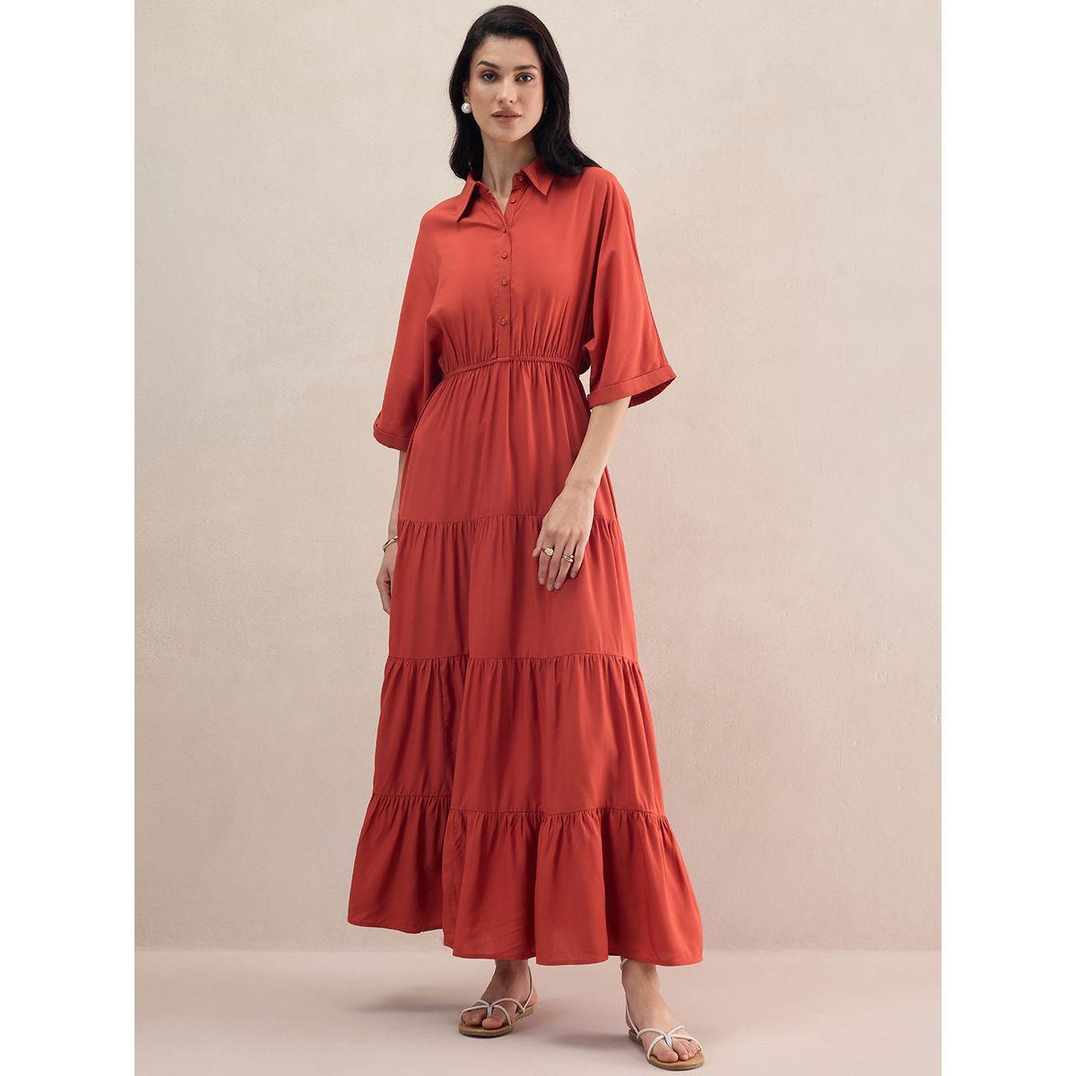 فستان طويل سادة بكسرات مع اكمام كيمونو فِميلا × ستايلي-women-clothing-dresses-image-1