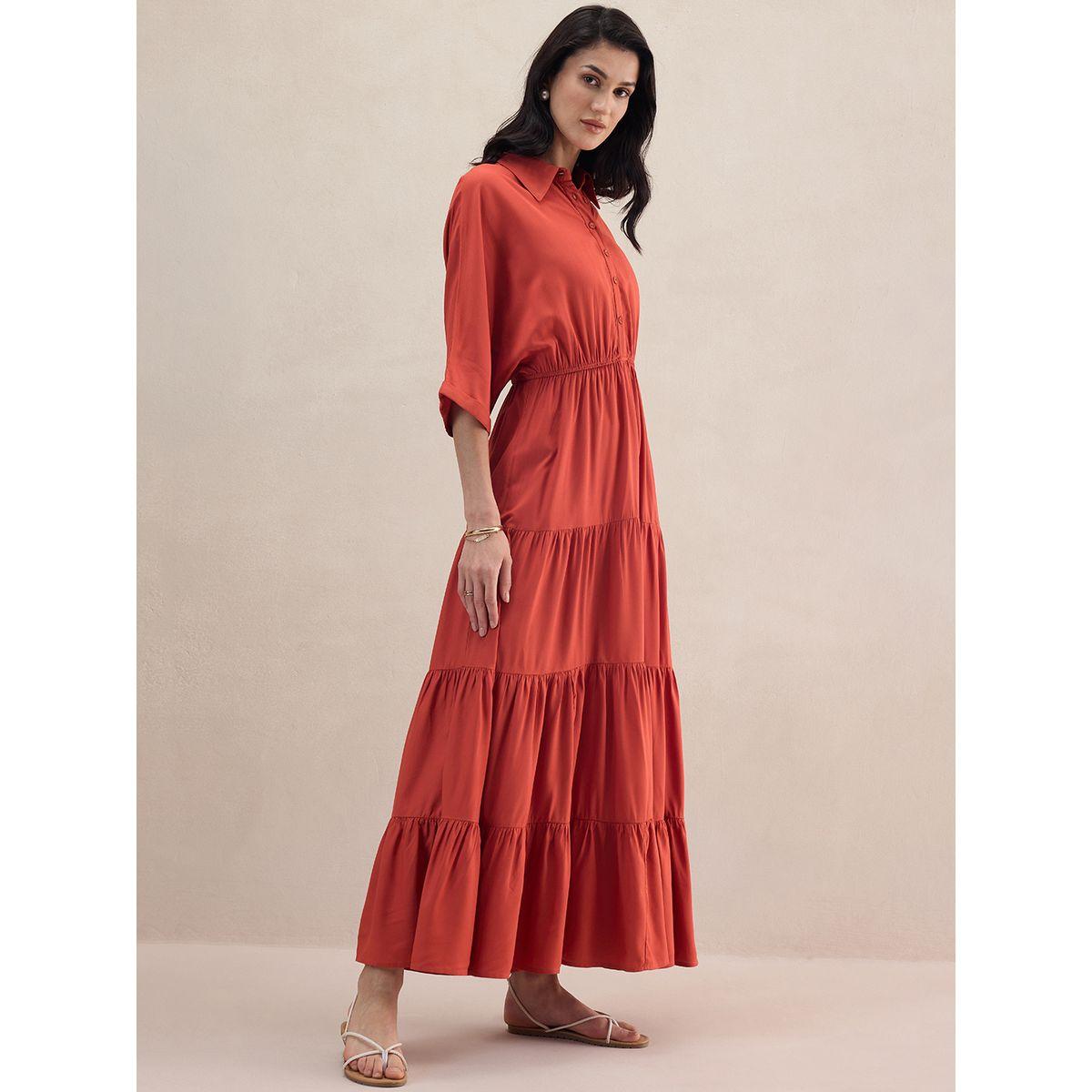 فستان طويل سادة بكسرات مع اكمام كيمونو فِميلا × ستايلي-women-clothing-dresses-image-2