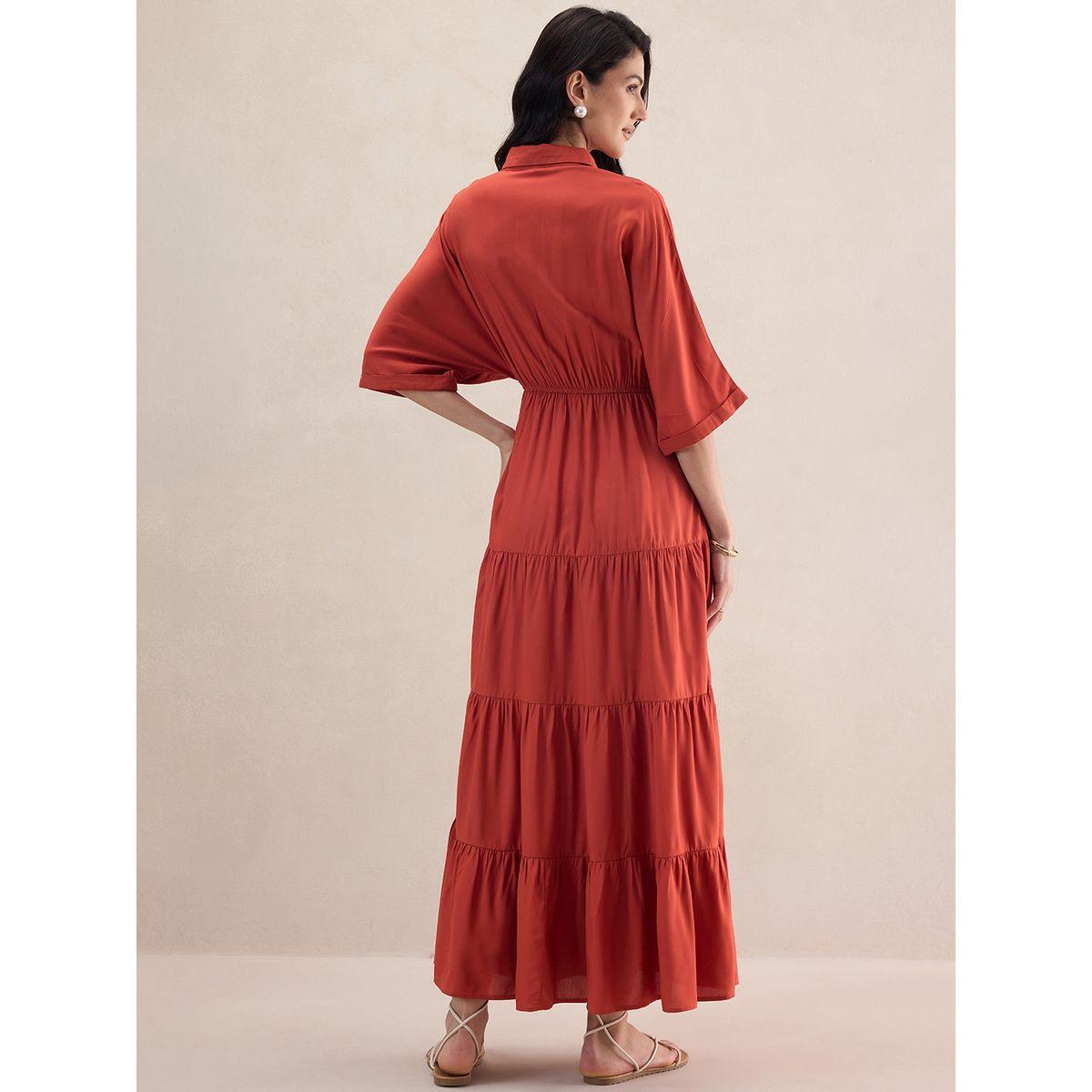 فستان طويل سادة بكسرات مع اكمام كيمونو فِميلا × ستايلي-women-clothing-dresses-image-4