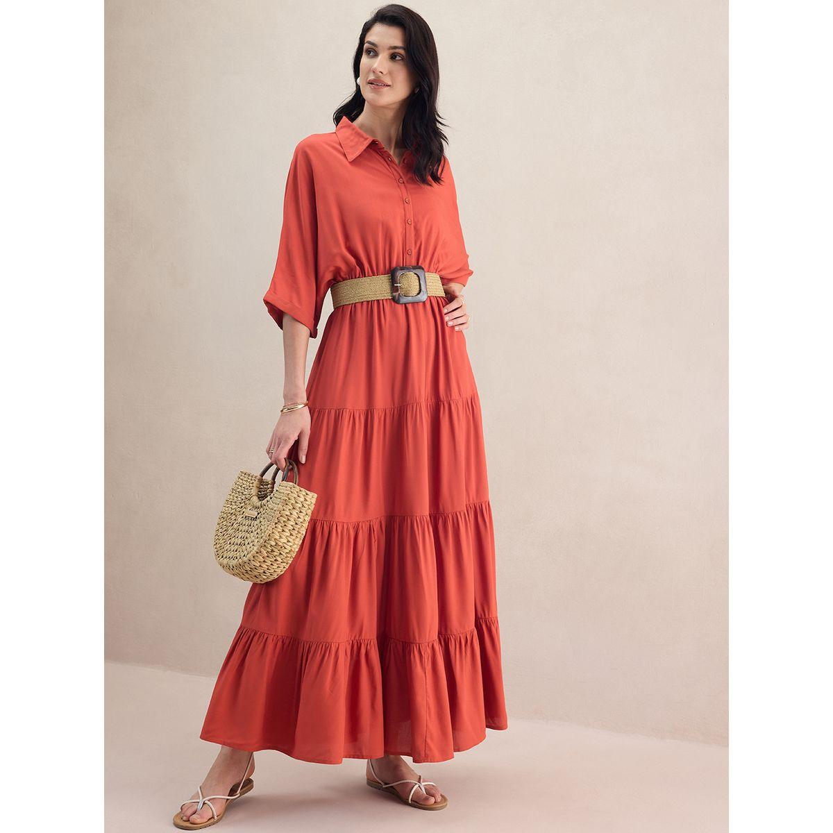 فستان طويل سادة بكسرات مع اكمام كيمونو فِميلا × ستايلي-women-clothing-dresses-image-5