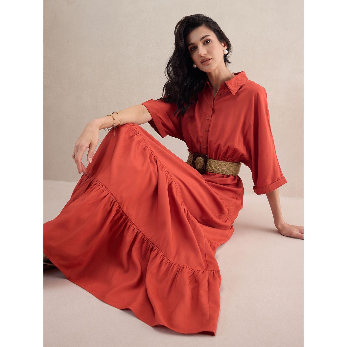 فستان طويل سادة بكسرات مع اكمام كيمونو فِميلا × ستايلي-women-clothing-dresses-image-6