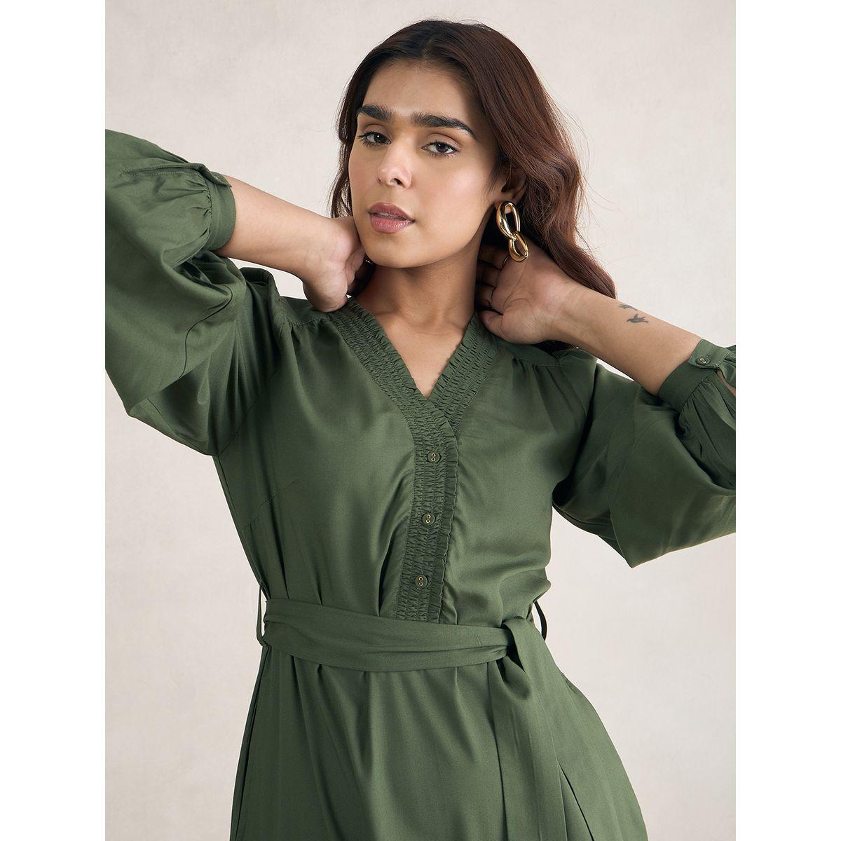 فستان طويل بكسرات مع حزام خصر فِميلا × ستايلي-women-clothing-dresses-image-6