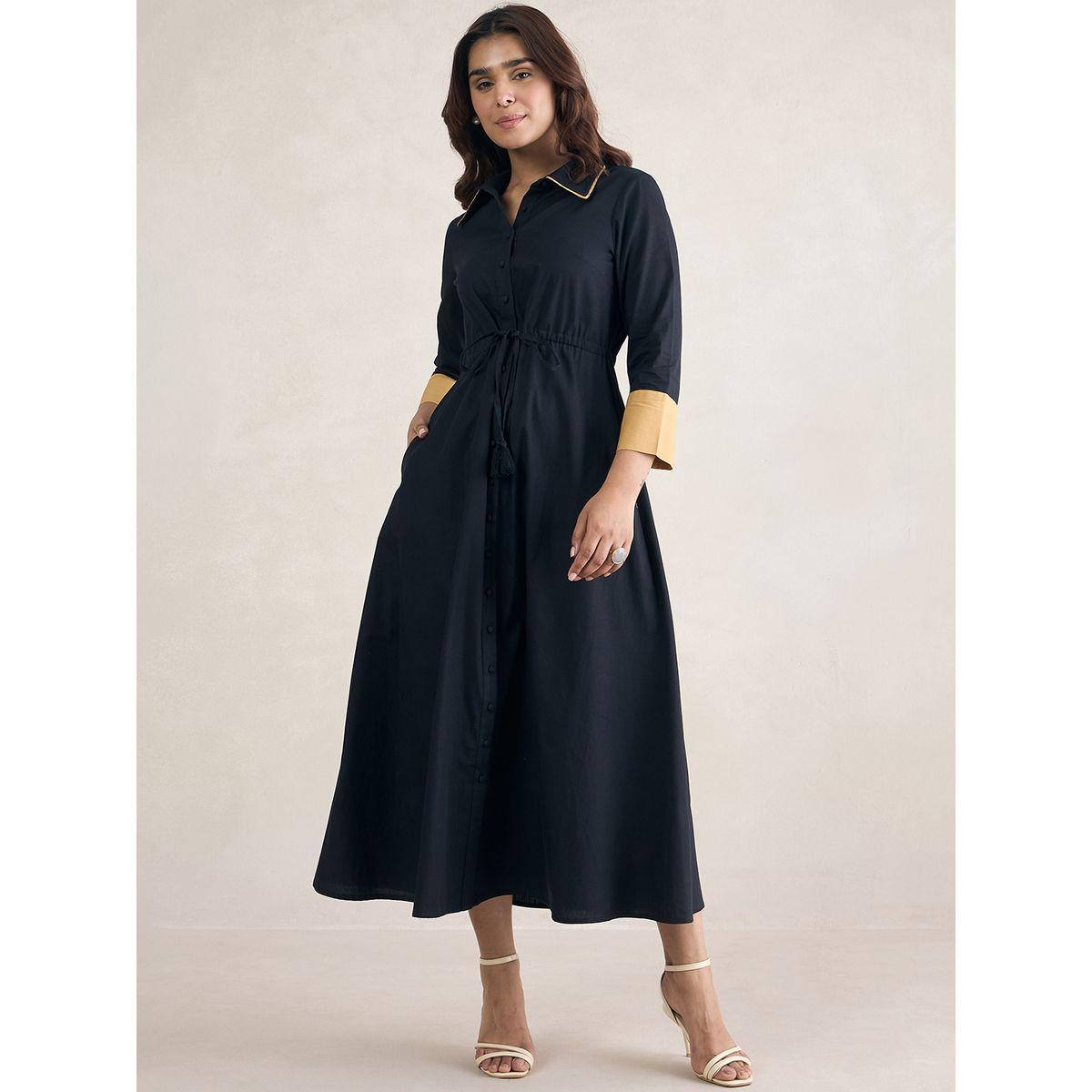 فستان طويل بازرار واساور بتفاصيل مُتباينة فِميلا × ستايلي-women-clothing-dresses-image-2