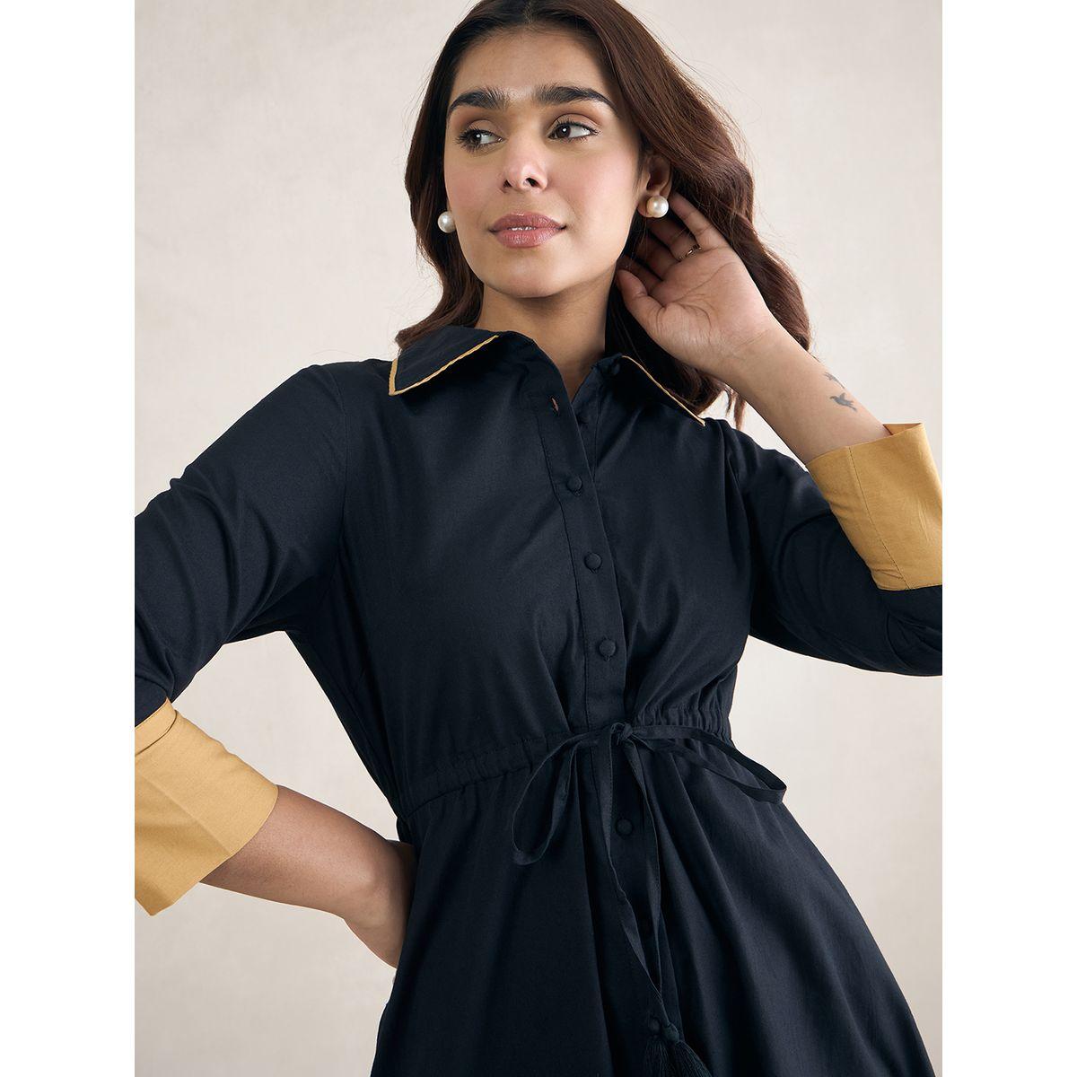 فستان طويل بازرار واساور بتفاصيل مُتباينة فِميلا × ستايلي-women-clothing-dresses-image-4