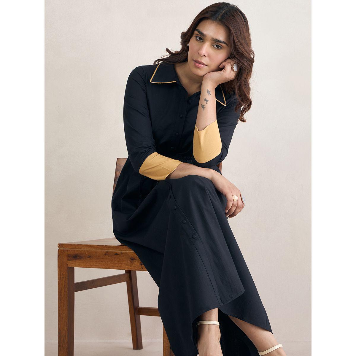 Femmella X Styli  Contrast Cuff Button Through A-Line Maxi Dress-women-clothing-dresses-image-6