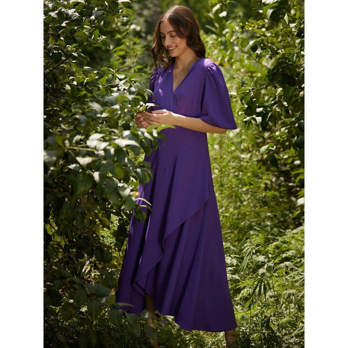 Femmella X Styli  Wrap Ruffle Maxi Dress with Cuffed Sleeve-women-clothing-dresses-image-2