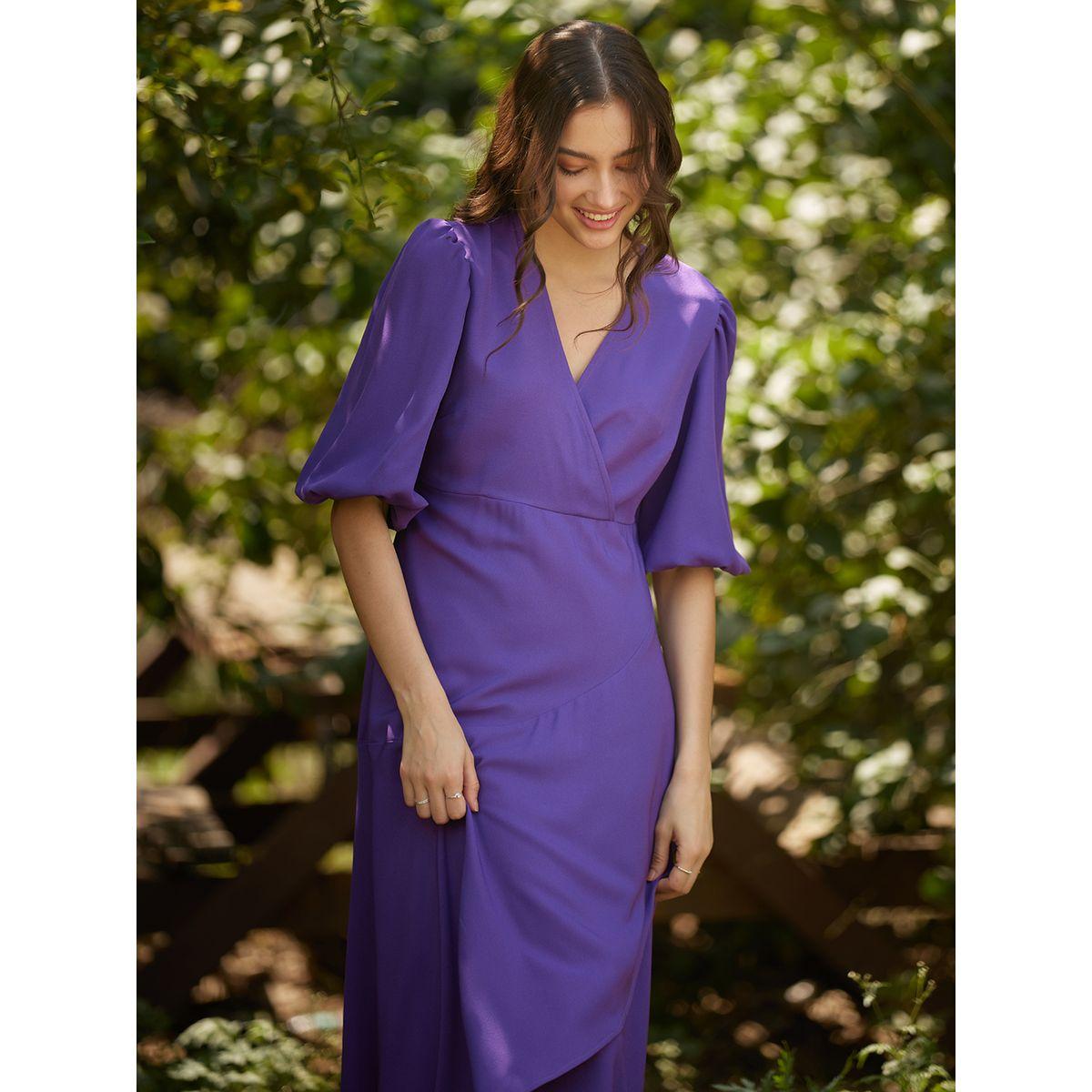Femmella X Styli  Wrap Ruffle Maxi Dress with Cuffed Sleeve-women-clothing-dresses-image-6
