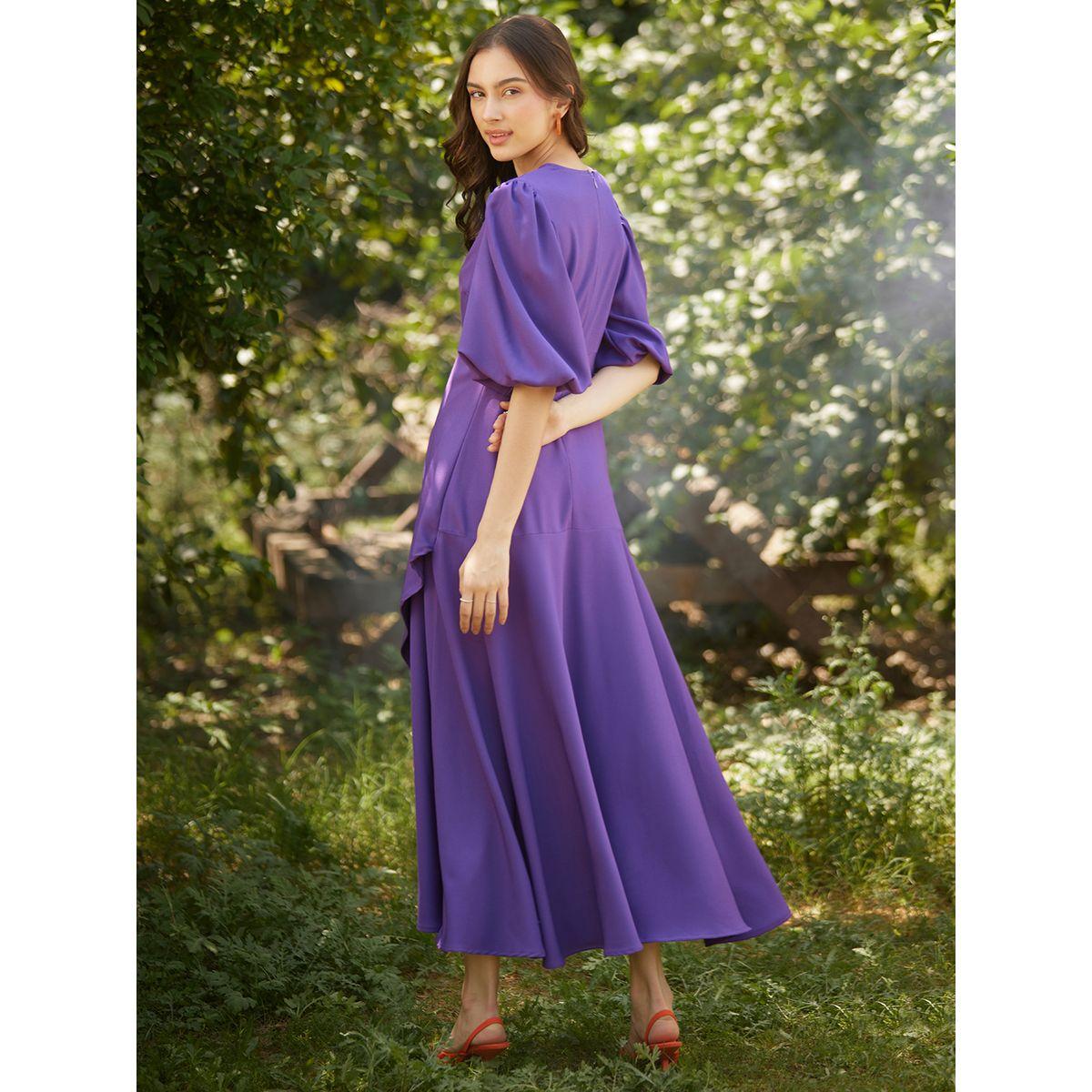 فستان طويل بنمط لف وكشكش مع اكمام مكبلة فِميلا × ستايلي-women-clothing-dresses-image-9