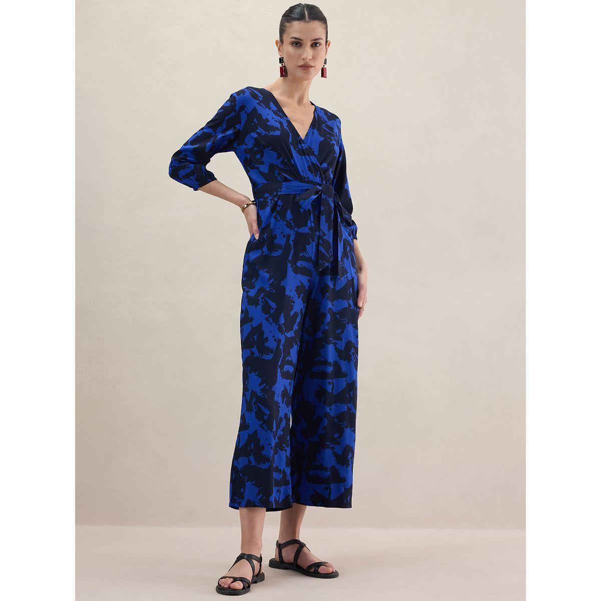 Femmella X Styli  Abstract Print V Neck Wrap Jumpsuit-women-clothing-jumpsuits-image-1