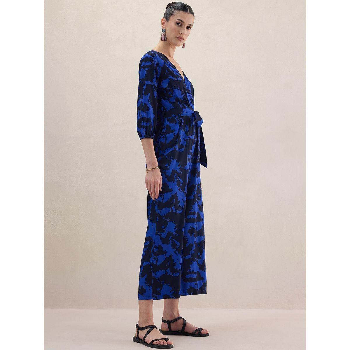 Femmella X Styli  Abstract Print V Neck Wrap Jumpsuit-women-clothing-jumpsuits-image-2