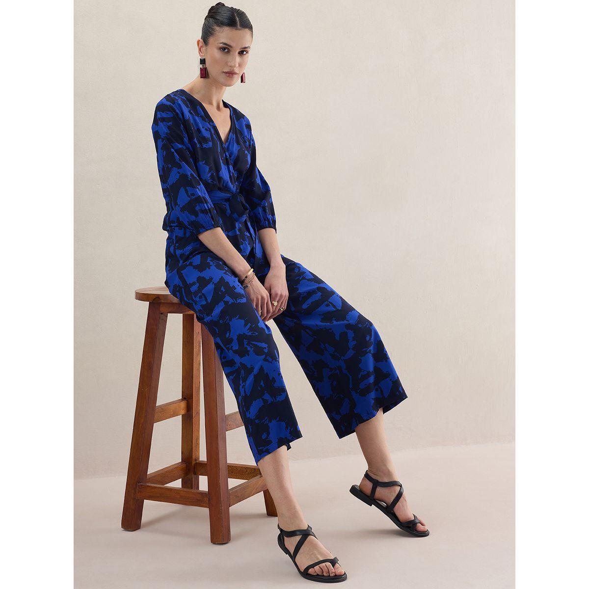Femmella X Styli  Abstract Print V Neck Wrap Jumpsuit-women-clothing-jumpsuits-image-6