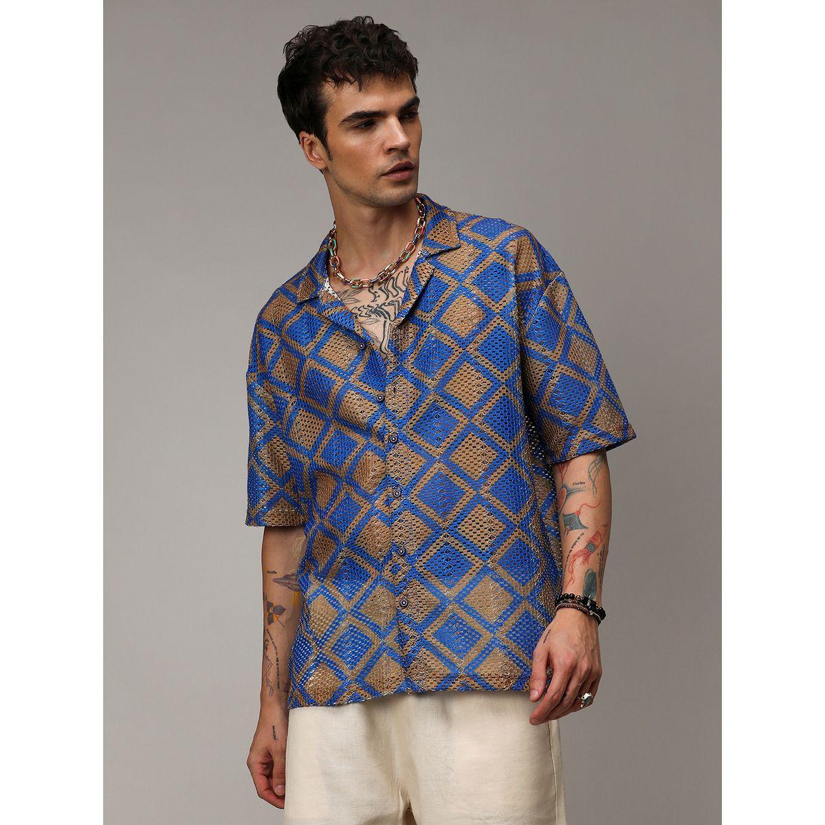 قميص فضفاض مطبع بأنماط هندسية كامبوس سوترا × ستايلي-men-clothing-shirts-image-1
