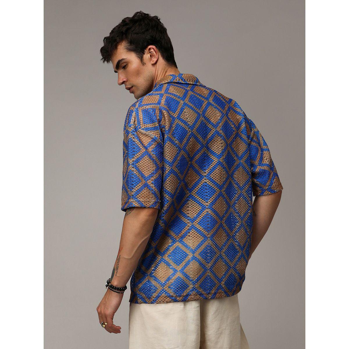 قميص فضفاض مطبع بأنماط هندسية كامبوس سوترا × ستايلي-men-clothing-shirts-image-3