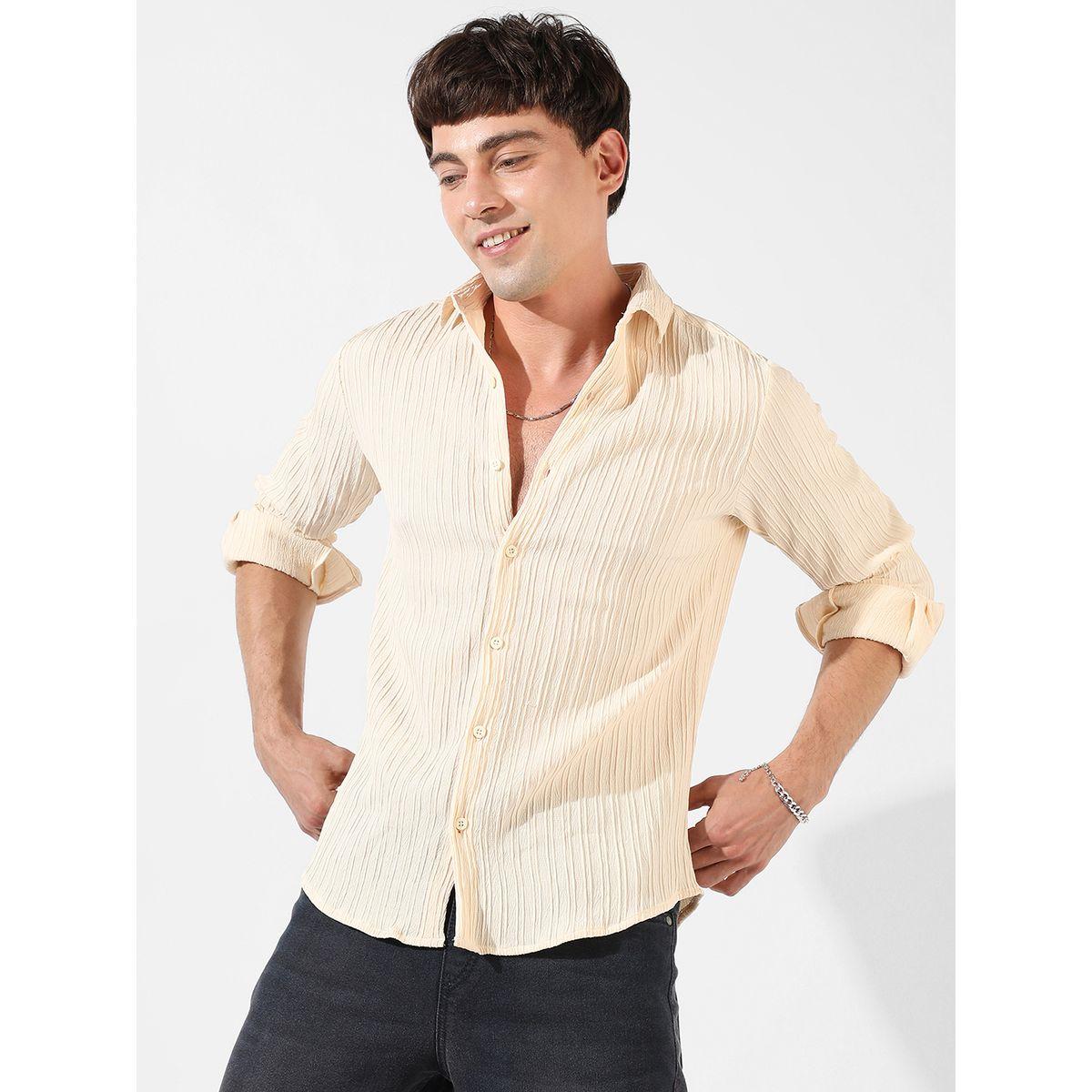 Campus Sutra X Styli  Self-Design Textured Button-Down Shirt-men-clothing-shirts-image-1