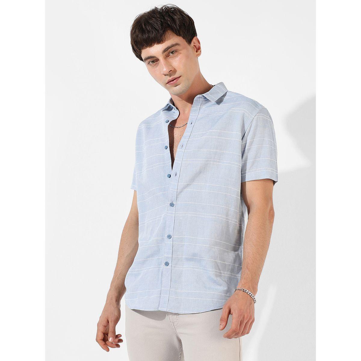 Campus Sutra X Styli  Textured Striped Casual Button-Down Shirt-men-clothing-shirts-image-1