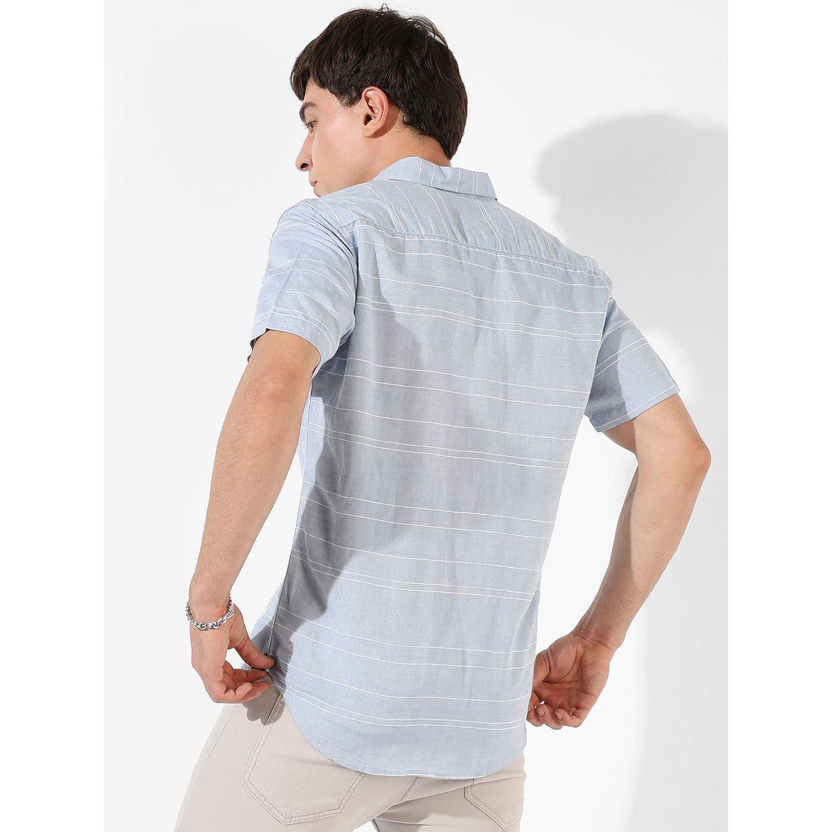 قميص مخطط بتفاصيل بارزة الملمس مع ازرار كامبوس سوترا × ستايلي-men-clothing-shirts-image-3