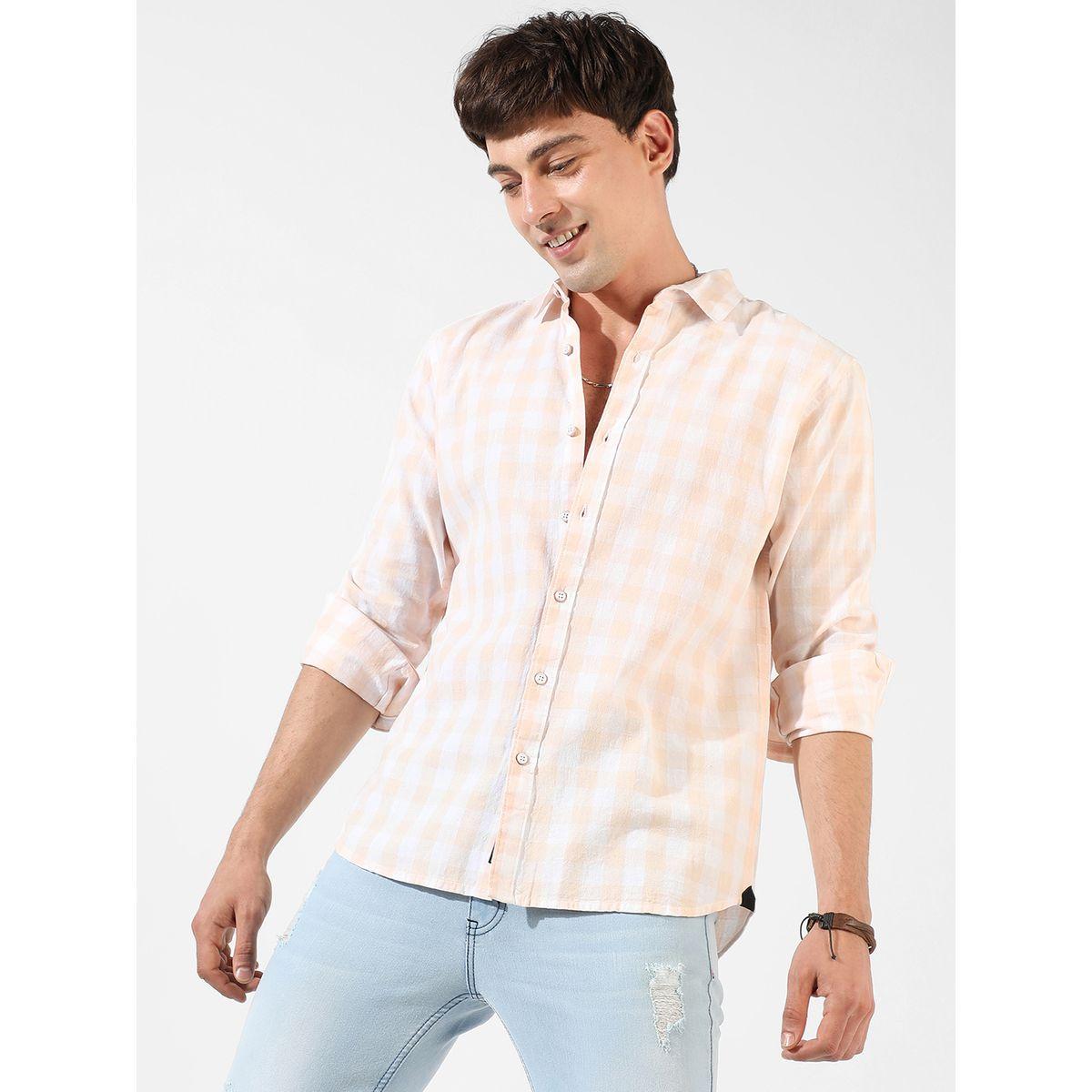 قميص جينغام بازرار غلق واكمام ملفوفة كامبوس سوترا × ستايلي-men-clothing-shirts-image-1