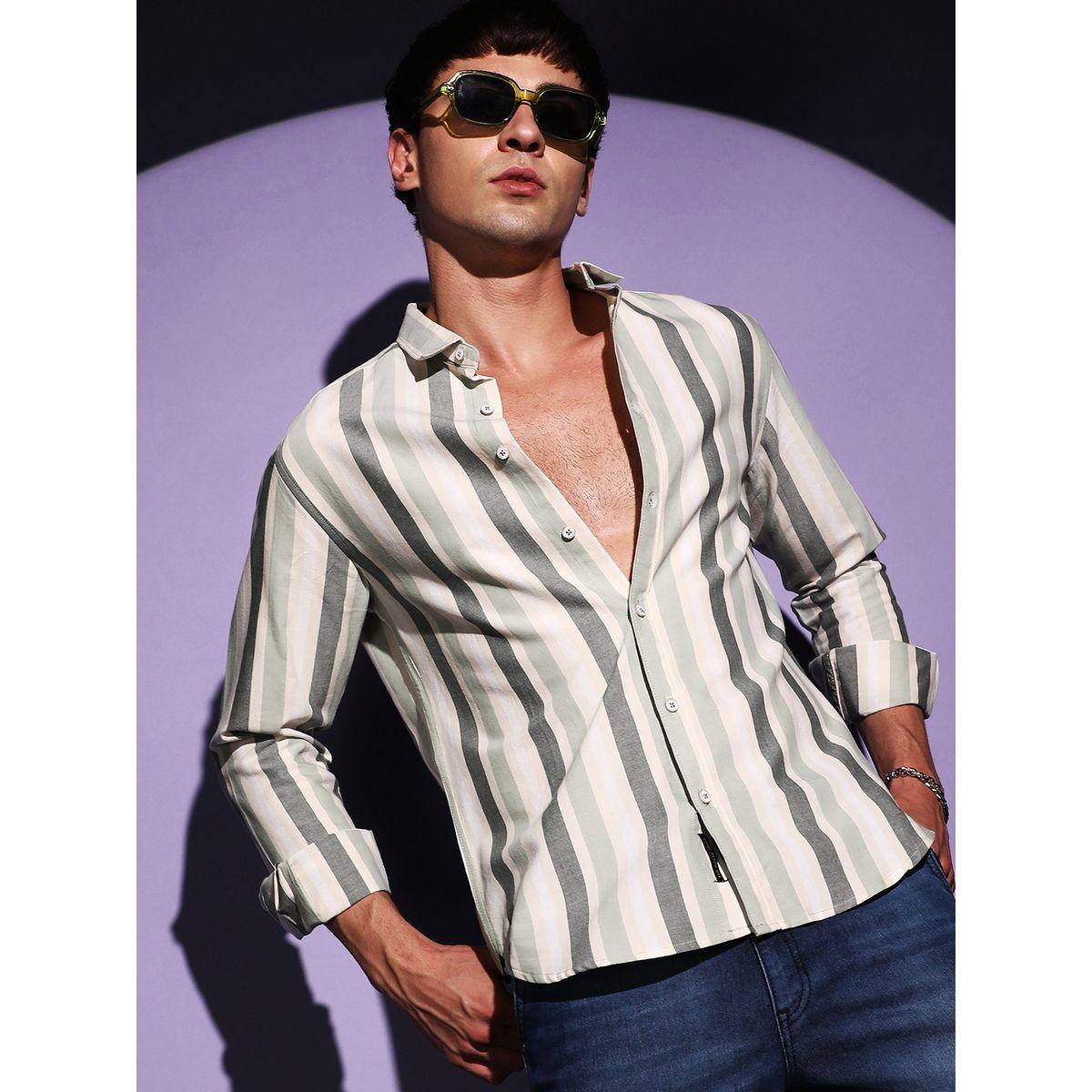 Campus Sutra X Styli  Multitrack Striped Button- Down Shirt-men-clothing-shirts-image-1