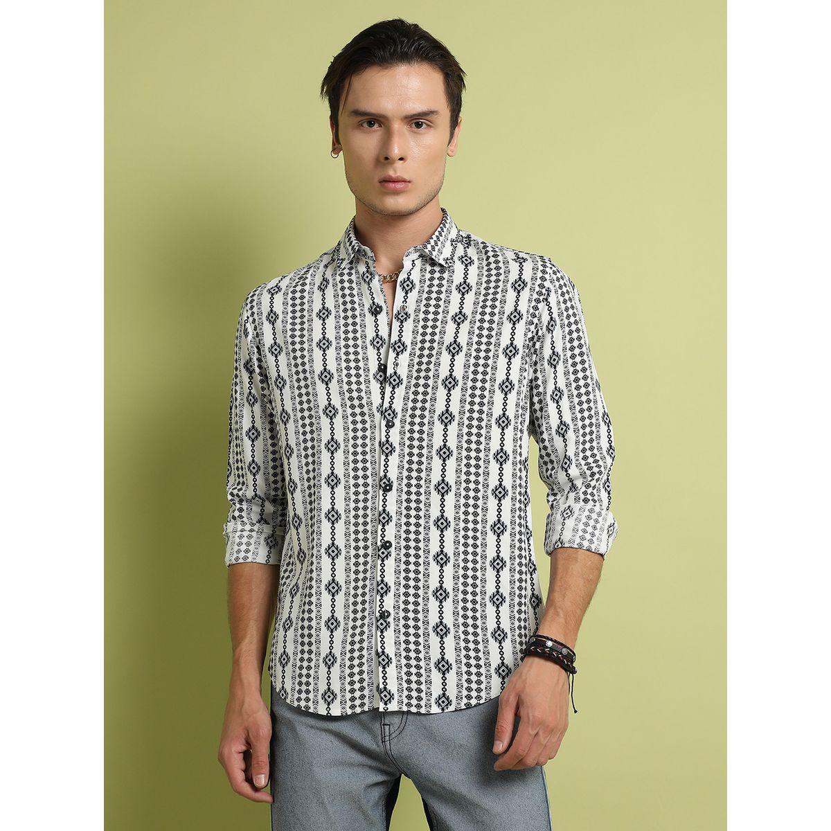 Campus Sutra X Styli  Geometric Aztec Print Buttoned Shirt-men-clothing-shirts-image-1