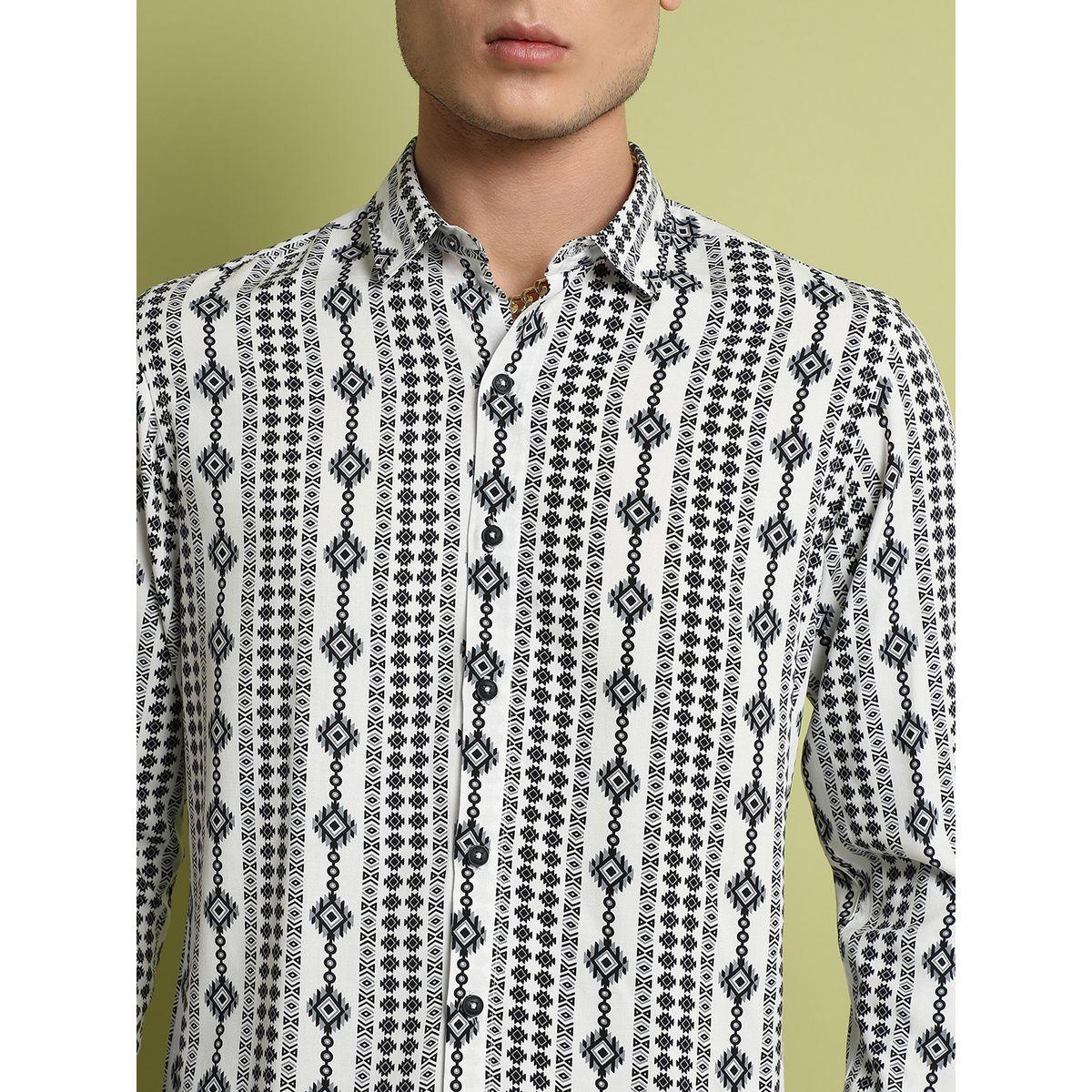 Campus Sutra X Styli  Geometric Aztec Print Buttoned Shirt-men-clothing-shirts-image-2