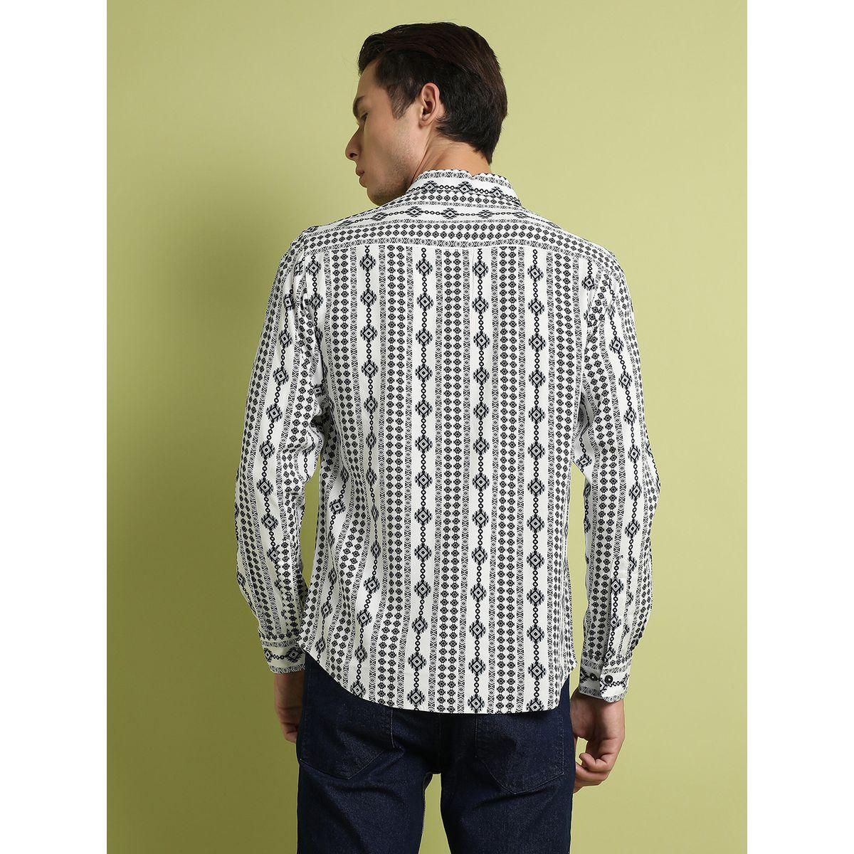 Campus Sutra X Styli  Geometric Aztec Print Buttoned Shirt-men-clothing-shirts-image-3