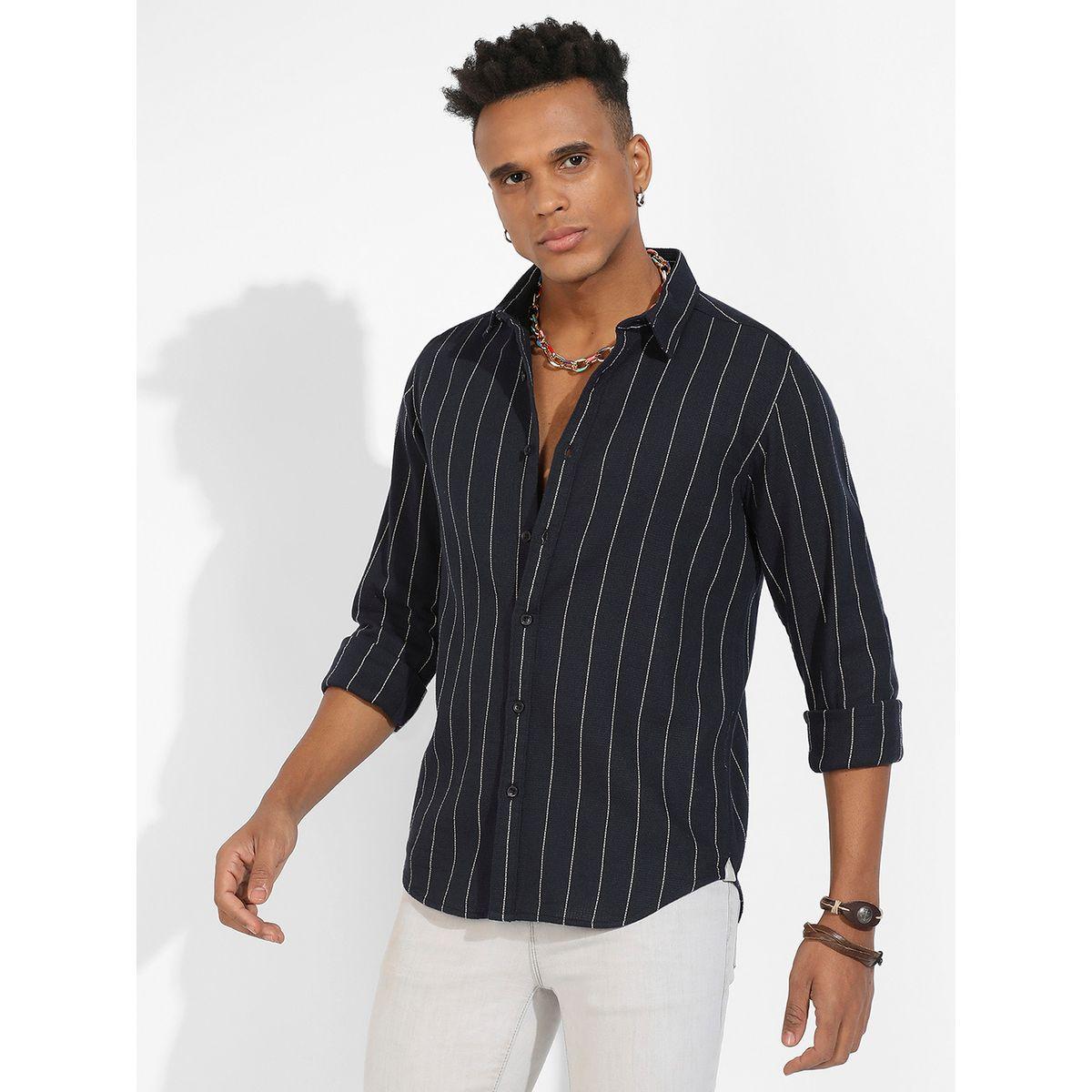 قميص بتفاصيل محزوزة مع ازرار غلق كامبوس سوترا × ستايلي-men-clothing-shirts-image-1
