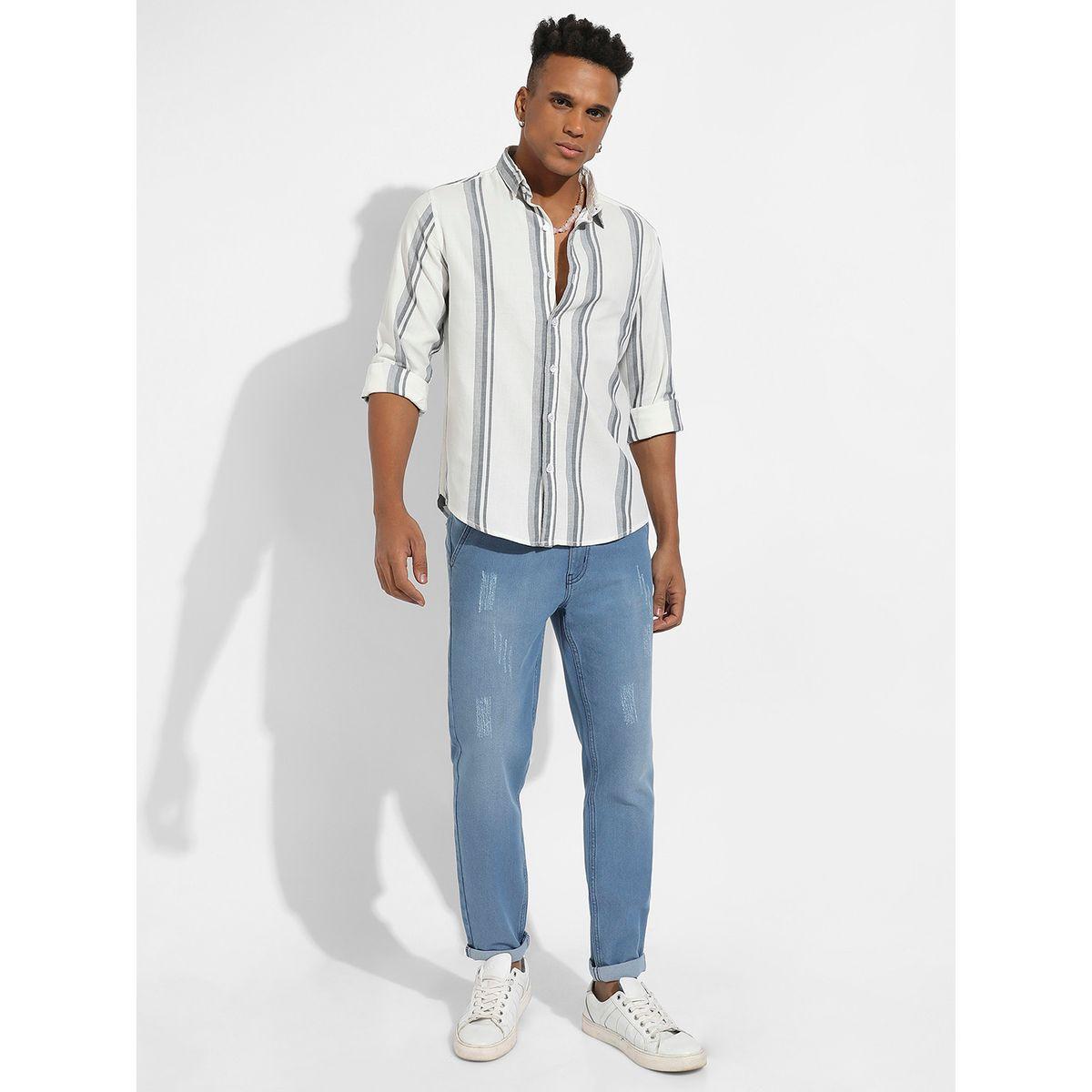 قميص مخطط بياقة رفيعة وقصة عادية كامبوس سوترا × ستايلي-men-clothing-shirts-image-4