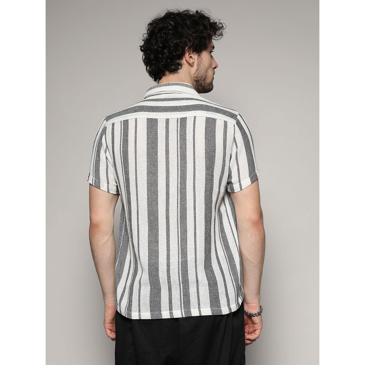 قميص مخطط منسوج مع اكمام قصيرة كامبوس سوترا × ستايلي-men-clothing-shirts-image-3