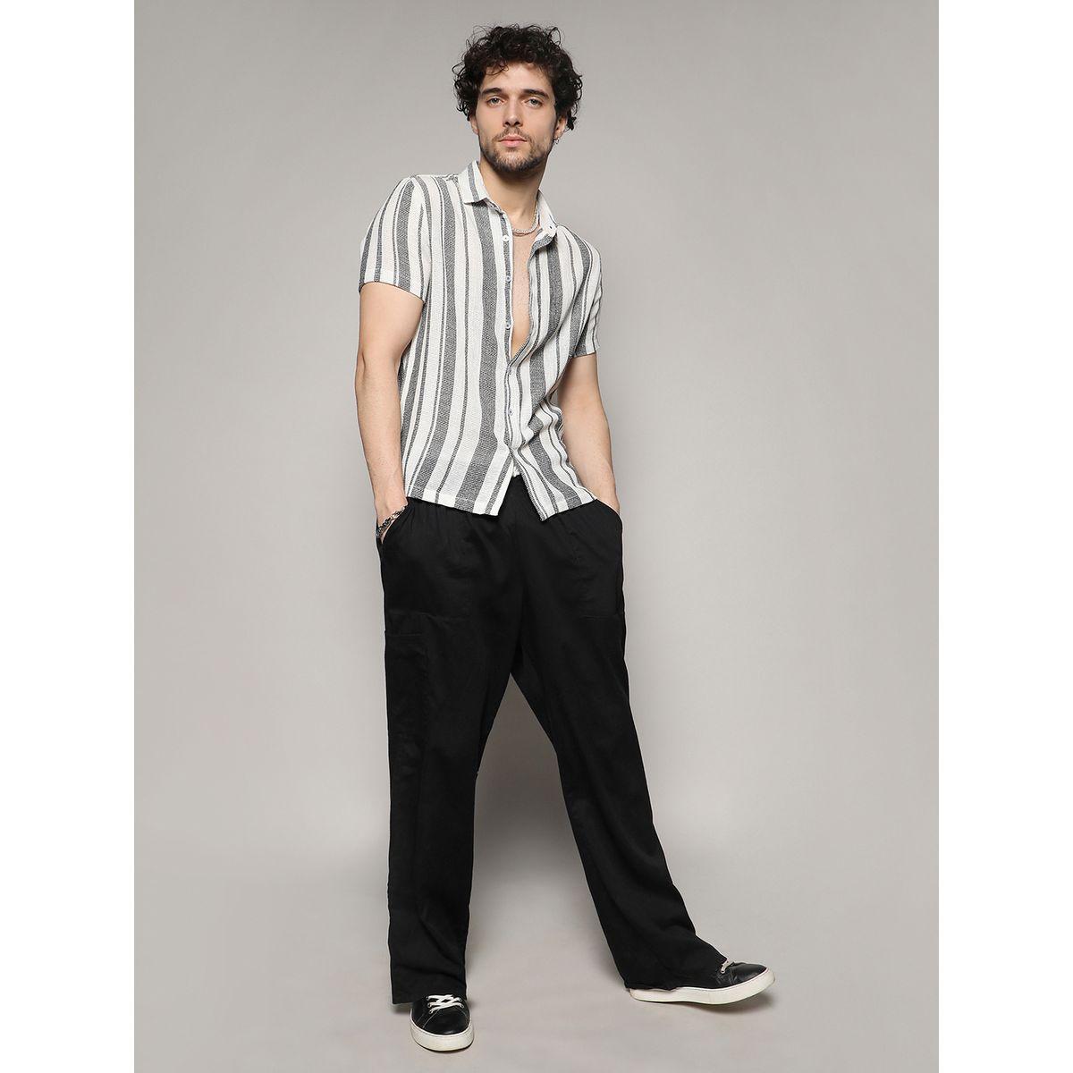 قميص مخطط منسوج مع اكمام قصيرة كامبوس سوترا × ستايلي-men-clothing-shirts-image-4