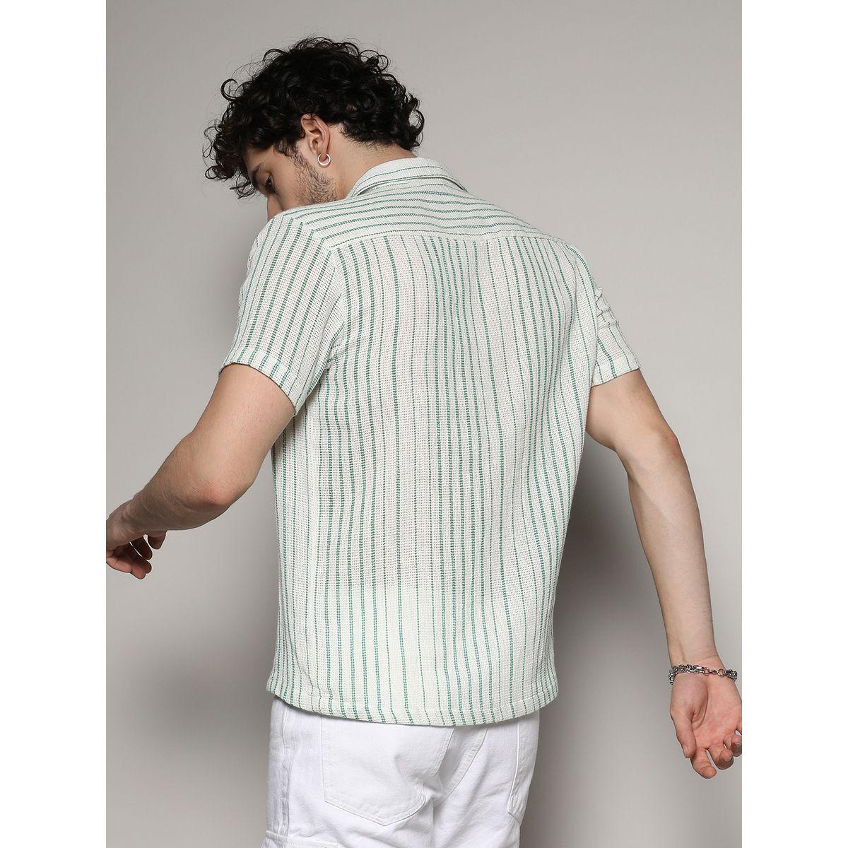 قميص مخطط منسوج مع اكمام قصيرة كامبوس سوترا × ستايلي-men-clothing-shirts-image-3