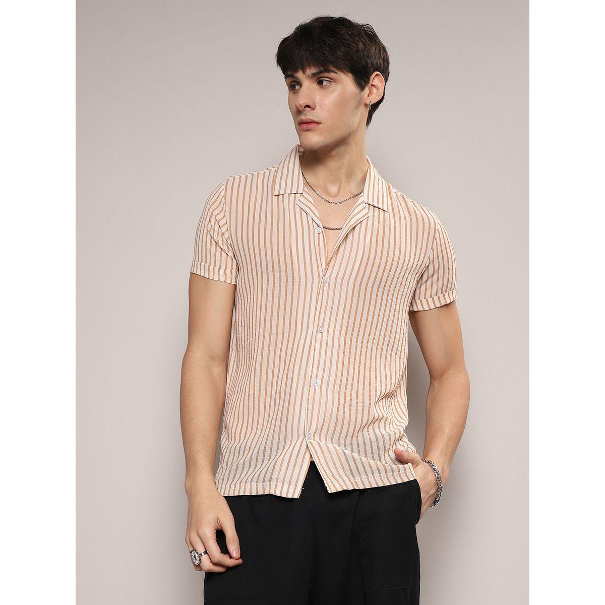 قميص مخطط منسوج مع اكمام قصيرة كامبوس سوترا × ستايلي-men-clothing-shirts-image-1