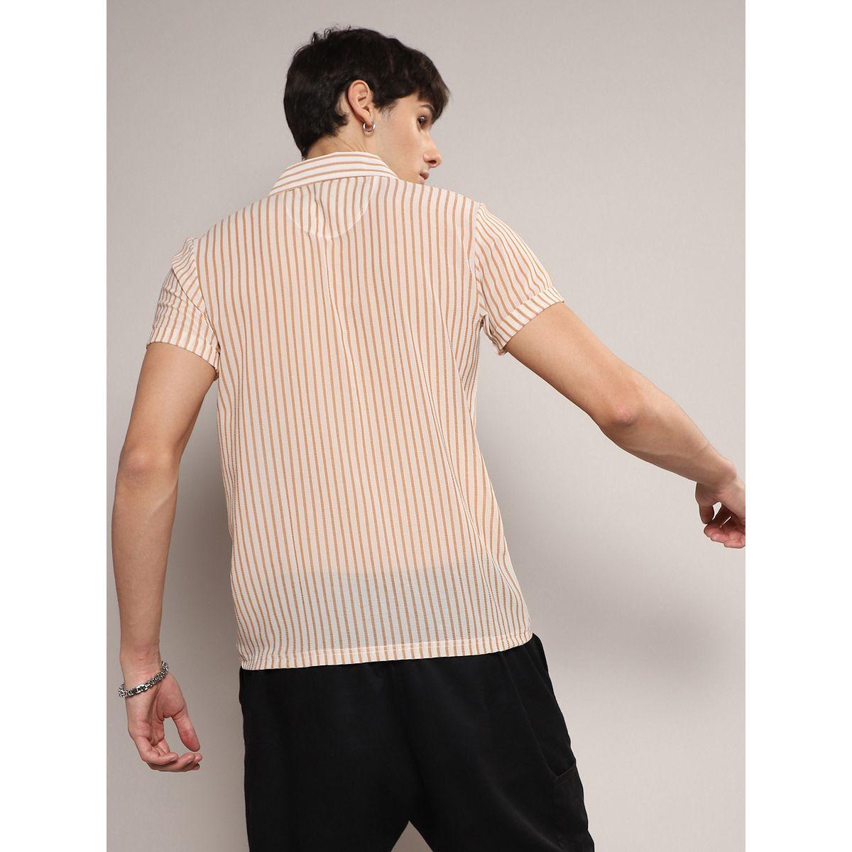 قميص مخطط منسوج مع اكمام قصيرة كامبوس سوترا × ستايلي-men-clothing-shirts-image-3