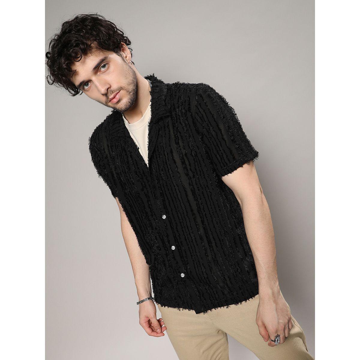 قميص كاجوال بتصميم فليس مع قصة عادية كامبوس سوترا × ستايلي-men-clothing-shirts-image-1