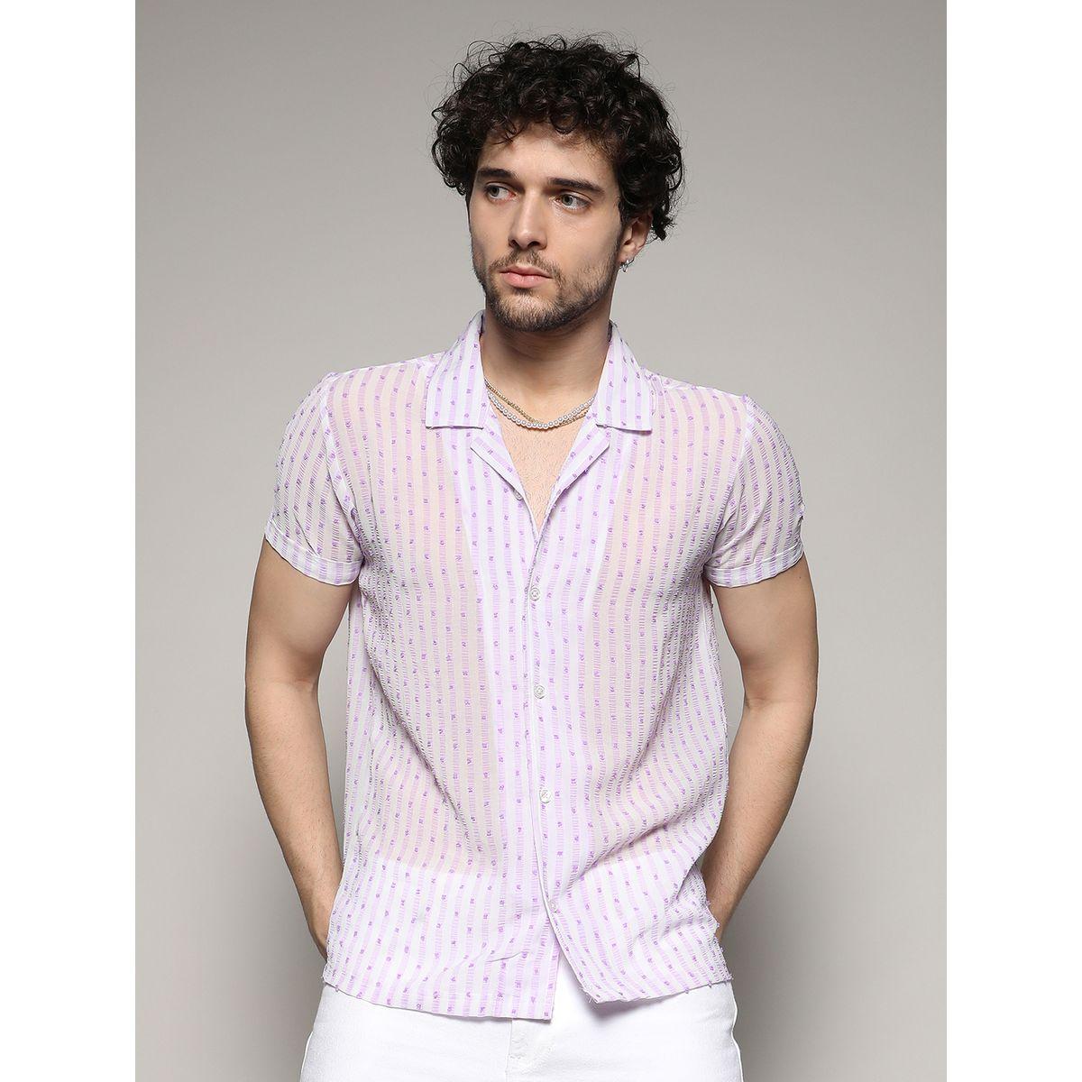 قميص كاجوال بتفاصيل دوبي مع ازرار غلق كامبوس سوترا × ستايلي-men-clothing-shirts-image-1
