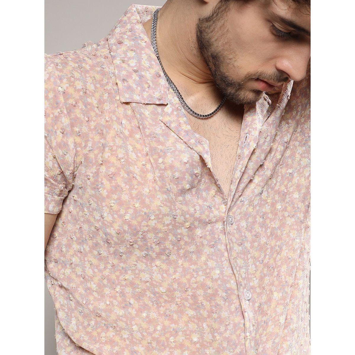 قميص كاجوال بتفاصيل دوبي مع طبعة زهور كامبوس سوترا × ستايلي-men-clothing-shirts-image-2