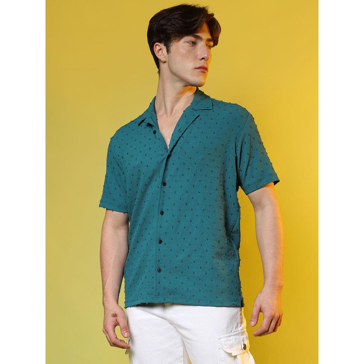 Campus Sutra X Styli  Dobby Regular Fit Shirt with Button Placket-men-clothing-shirts-image-1