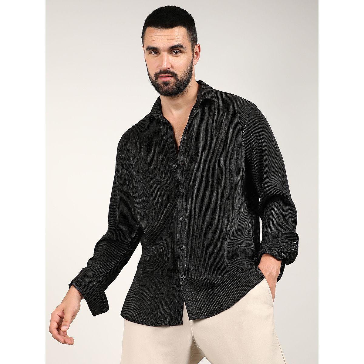 قميص بقصة عادية وتفاصيل بارزة الملمس كامبوس سوترا × ستايلي-men-clothing-shirts-image-1
