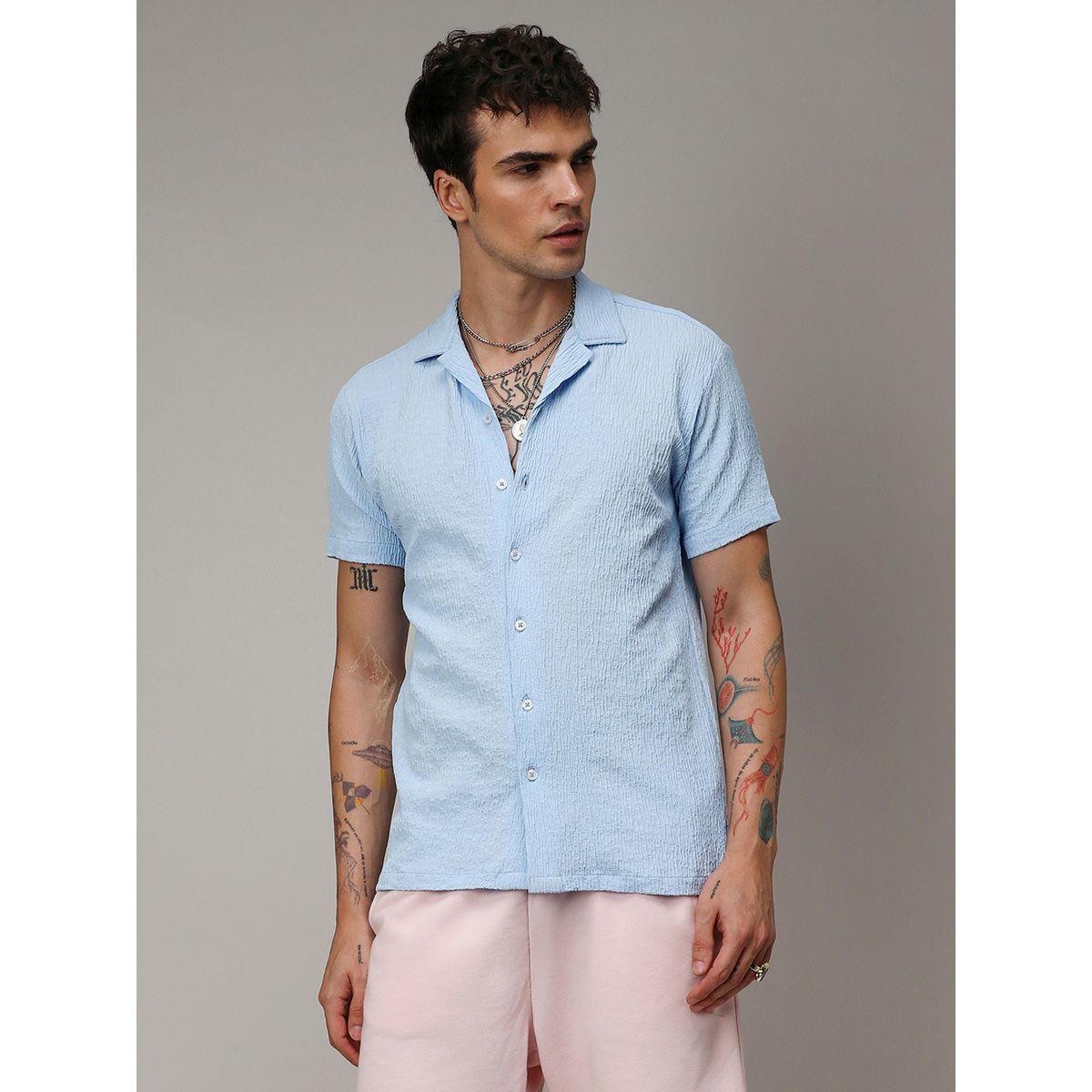 Campus Sutra X Styli  Solid Crease Textured Shirt-men-clothing-shirts-image-1