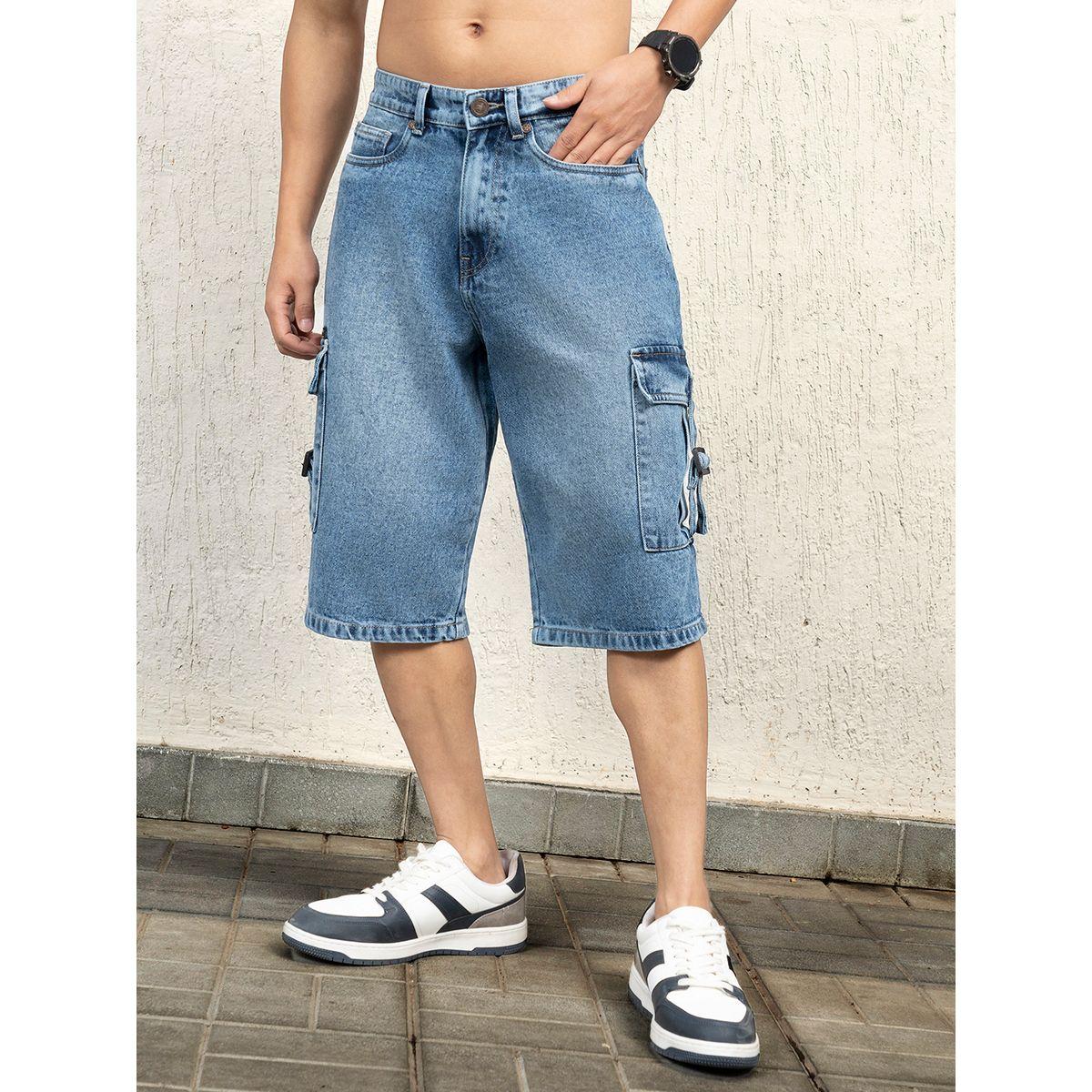 شورت دنيم بنمط كارجو وخصر متوسط هابر هولم × ستايلي-men-clothing-bottoms-shorts-image-1