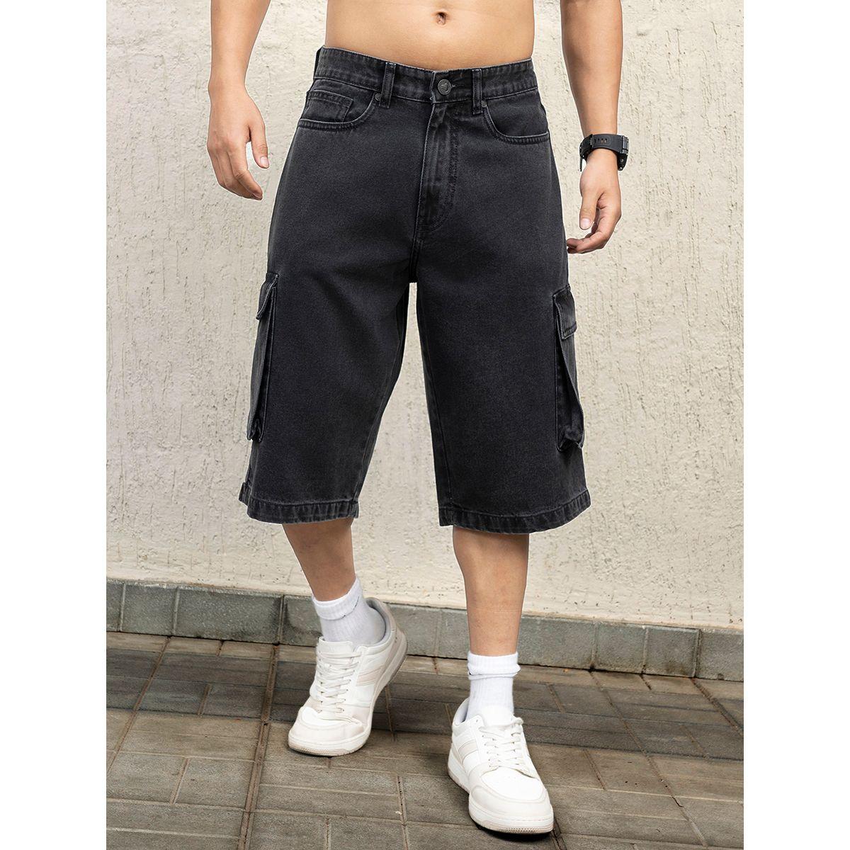 شورت دنيم بنمط كارجو وقصة مريحة هابر هولم × ستايلي-men-clothing-bottoms-shorts-image-1