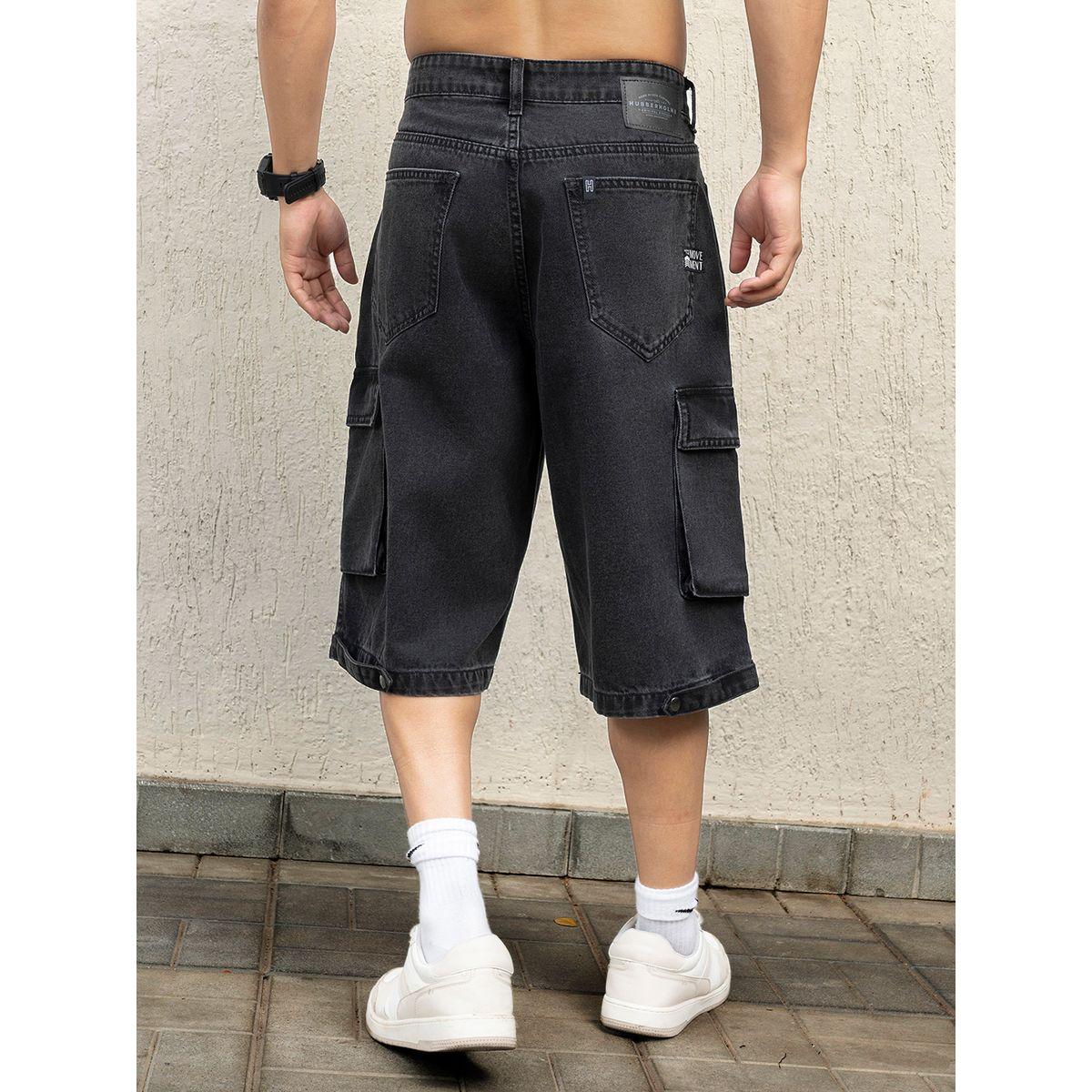 شورت دنيم بنمط كارجو وقصة مريحة هابر هولم × ستايلي-men-clothing-bottoms-shorts-image-2