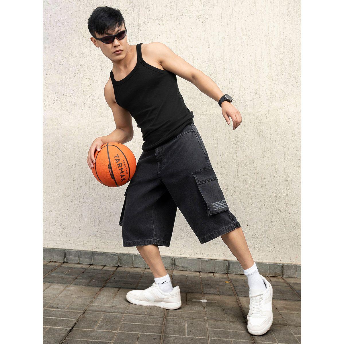 شورت دنيم بنمط كارجو وقصة مريحة هابر هولم × ستايلي-men-clothing-bottoms-shorts-image-4