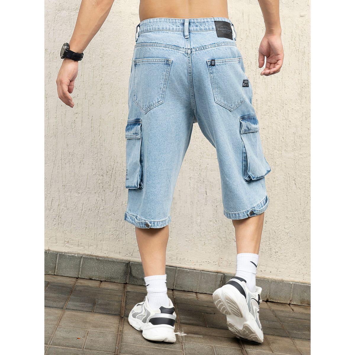 شورت دنيم بنمط كارجو وقصة مريحة هابر هولم × ستايلي-men-clothing-bottoms-shorts-image-2