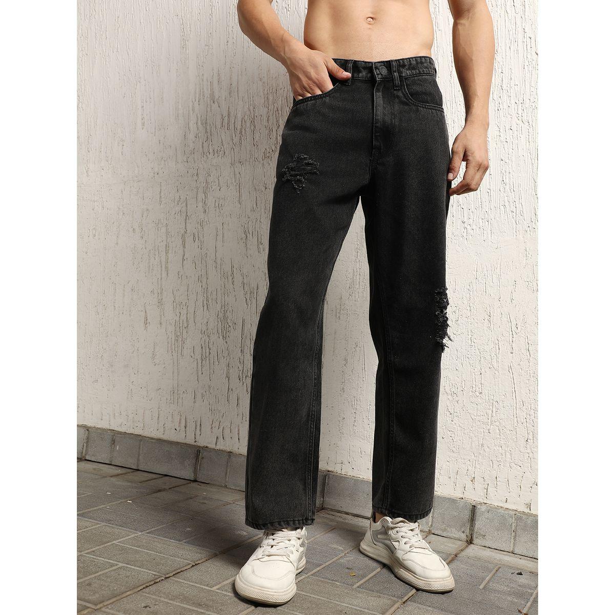 جينز بقصة مريحة وخصر متوسط مع تفاصيل ممزقة هابر هولم × ستايلي-men-clothing-bottoms-jeans-image-1