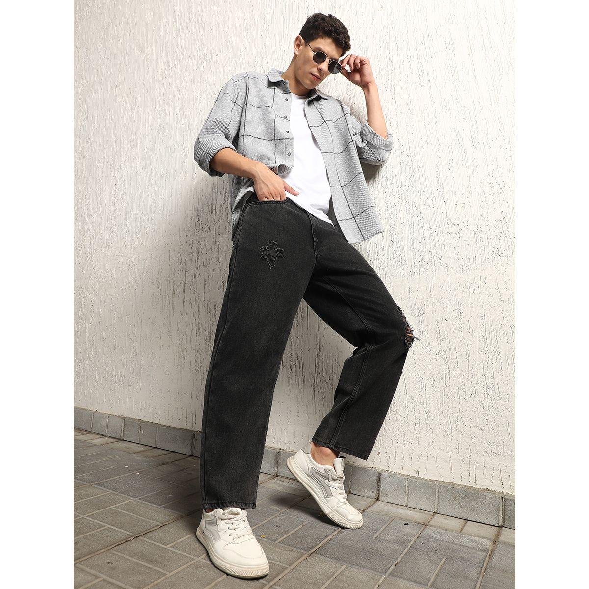 جينز بقصة مريحة وخصر متوسط مع تفاصيل ممزقة هابر هولم × ستايلي-men-clothing-bottoms-jeans-image-5