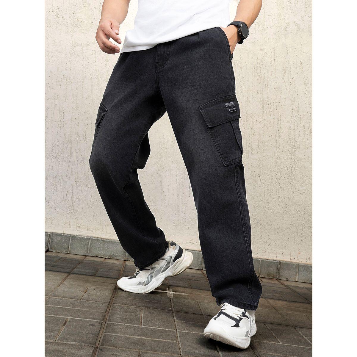 جينز كارجو بخصر متوسط وقصة مريحة هابر هولم × ستايلي-men-clothing-bottoms-jeans-image-1