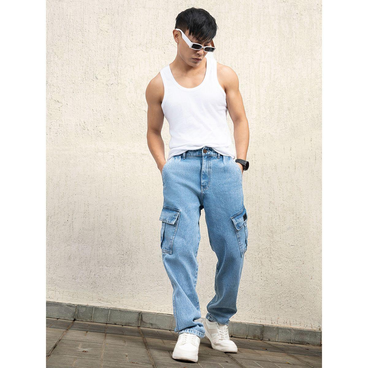 جينز كارجو بخصر متوسط وقصة باجي هابر هولم × ستايلي-men-clothing-bottoms-jeans-image-4