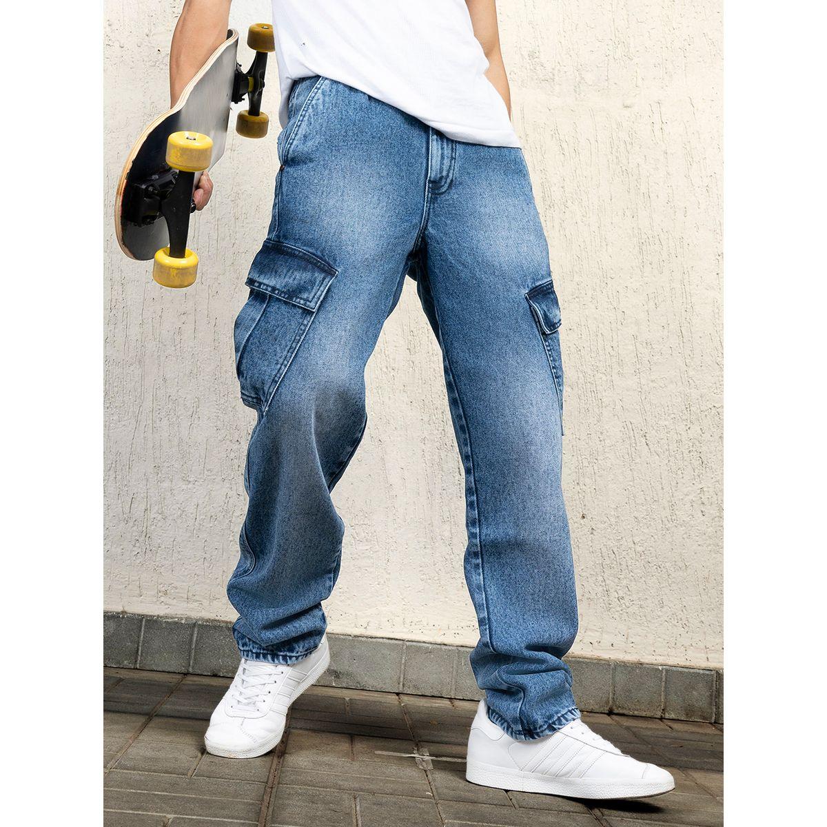 جينز كارجو بخصر متوسط وقصة مريحة هابر هولم × ستايلي-men-clothing-bottoms-jeans-image-1